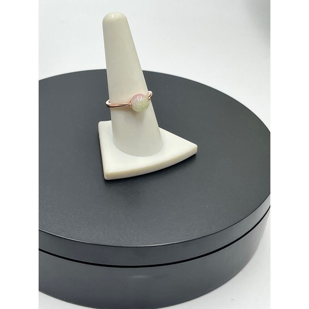 Rose Gold-plated 925 Natural Jadeite Round Ball Gemstone Adjustable Ring Sz 8.75 - Picture 2 of 10
